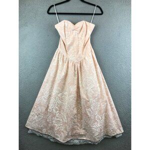Vintage 80s Joni Blair corset dress cottagecore prairie blush pink size 9 Floral